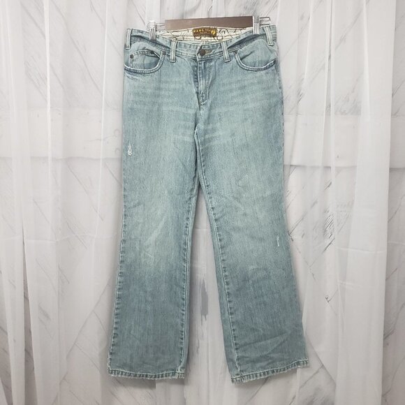 Hang Ten Light Denim Distressed Y2K Bootcut Mid Rise Jeans Size 7 - Picture 1 of 15